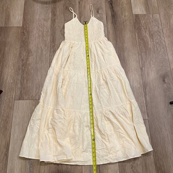 PINKBLUSH Women's Cream Embroidered Smocked Shoulder Tie Maternity Dress Size S - Picture 4 of 11